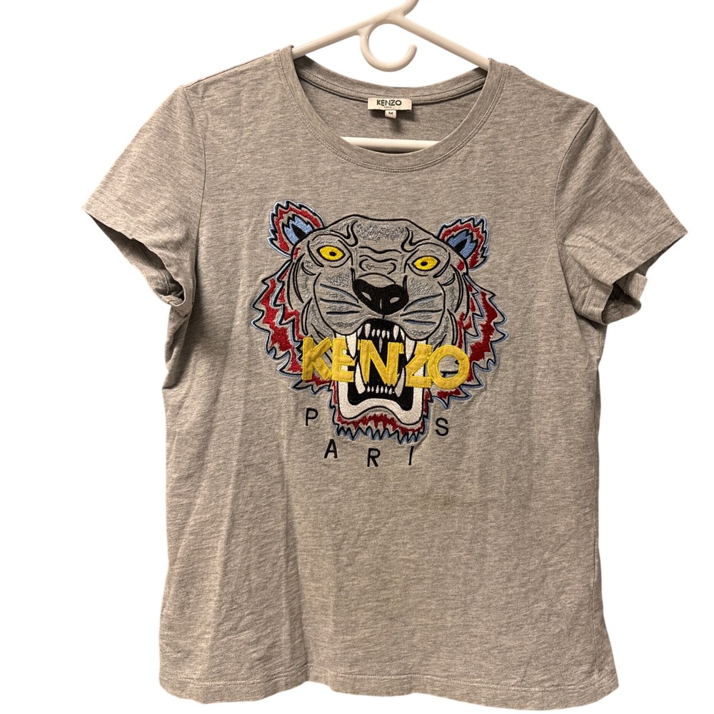 KENZO Paris Tiger Head Embroidered Gray Short Sleeve T-Shirt Women's‎ Size M